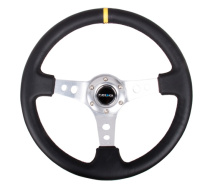 NRG Sportratt Läder med Silver Centrum / Gul Centermarkering 350mm (3'' Djup)